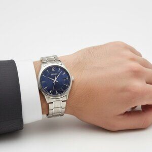 NWT Authentic Seiko Essentials Quartz Blue Dial Stainless Steel Men's Watch